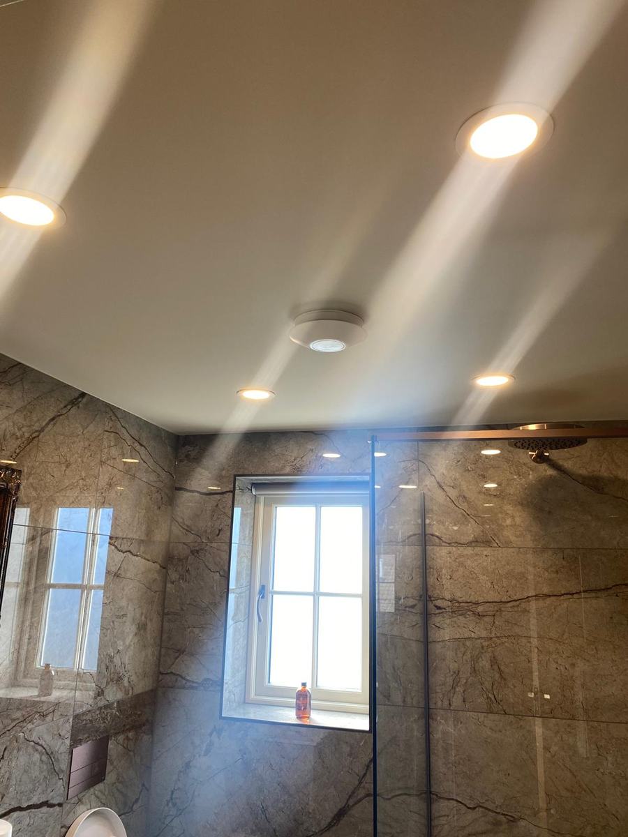 IP-rated downlights in a bathroom