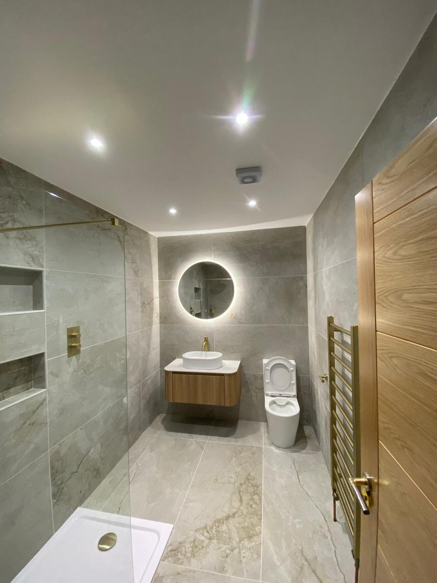 LED mirror, downlights and towel rail