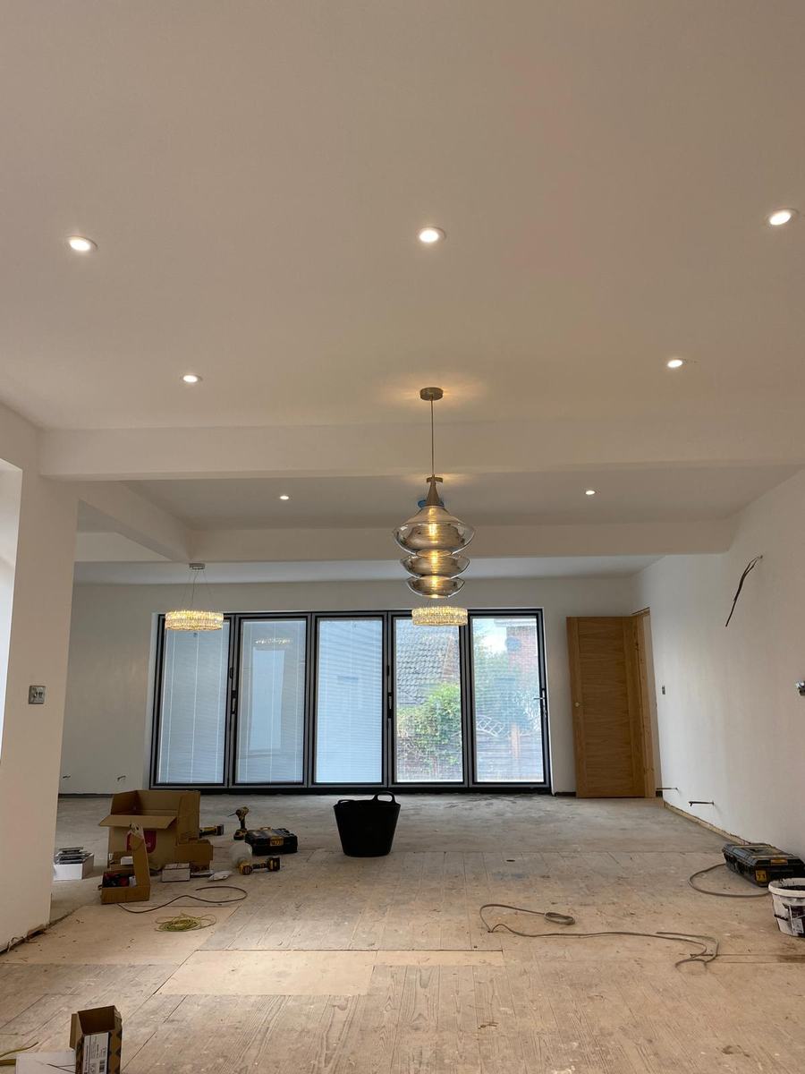 Open-plan extension with downlights