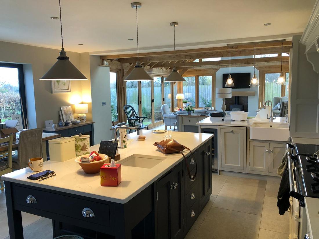 Pendant lights over a kitchen island